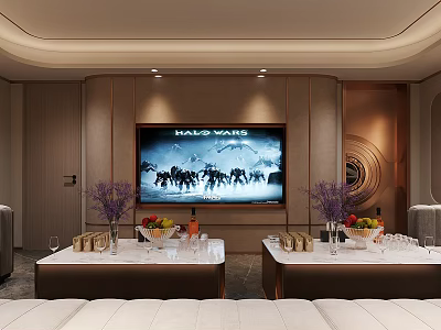 Modern Home Theater Room With Large Screen And Decor 3d model