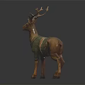 Decorative Deer Figurine With Green And Beige Knitted Sweater For Home Decor