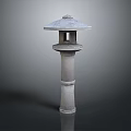 Traditional Japanese Stone Lantern With Umbrella Shaped Top And Pillar Structure