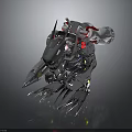 Mechanical Creature Character In Silver Metallic Design With Sharp Claws Red Joints And Back Weaponry 3d model