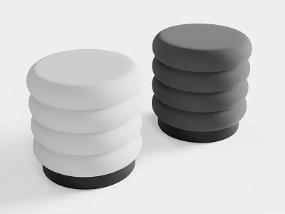 White and Gray Stacked Round Padded Stools with Black Bases 3d model