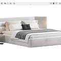 Modern Upholstered Double Bed With Soft Headboard White Pillows And Gray Blanket 3d model