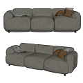 Gray Fabric Three Seater Sofa With Comfortable Pillows And Throw Blanket 3d model