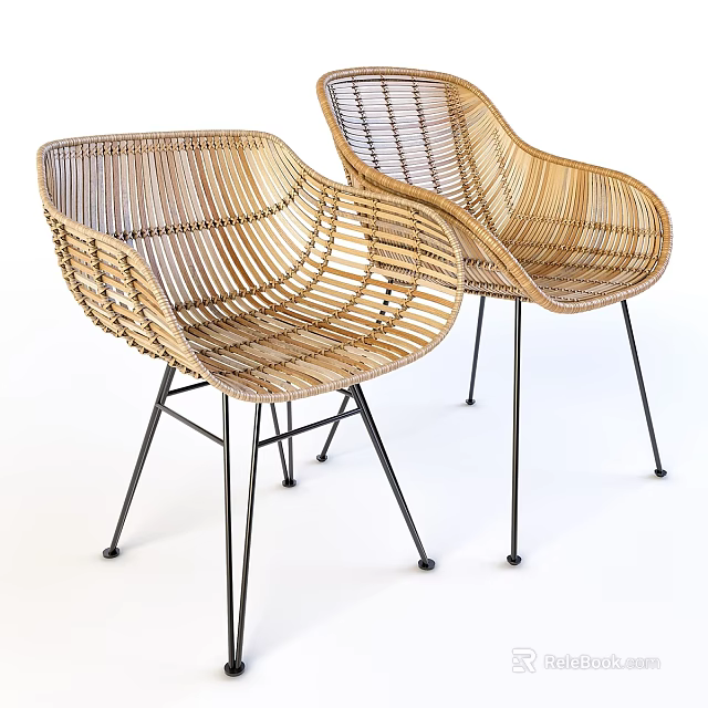 Handwoven Modern Rattan Accent Chair With Sturdy Black Metal Legs For Home Decor 3d model 