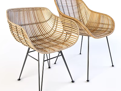Handwoven Modern Rattan Accent Chair With Sturdy Black Metal Legs For Home Decor 3d model