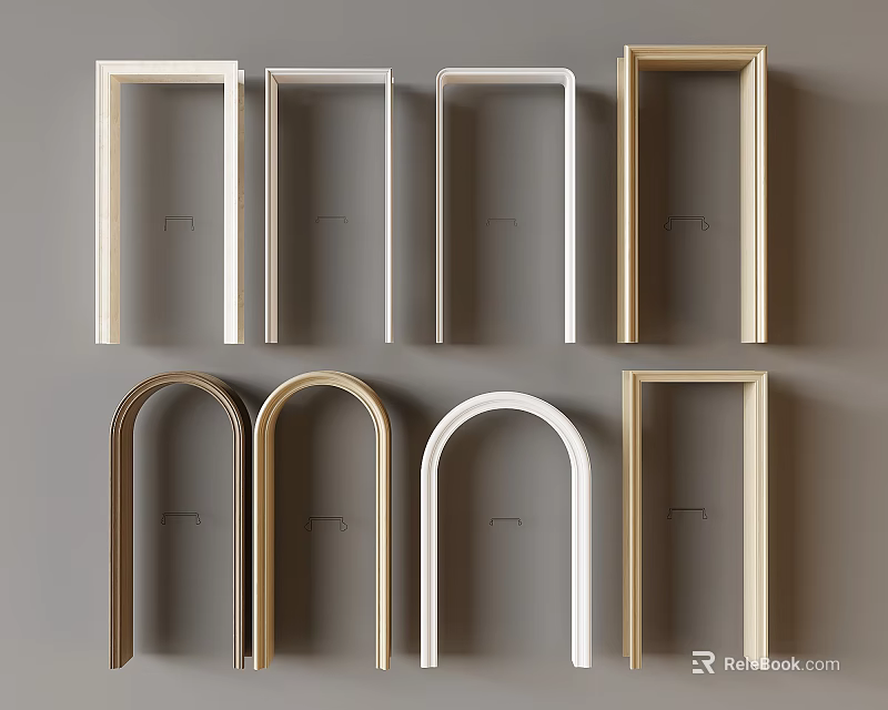 Various Hinged Door Designs With Different Shapes And Wooden White Frames 3d model 