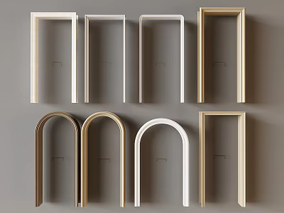 Various Hinged Door Designs With Different Shapes And Wooden White Frames 3d model