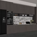 Modern Kitchen Interior Featuring Dark Cabinets Marble Countertop And Built In Appliances 3d model