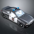 Gray Police Sedan With Blue Red Lights And Badge On Body