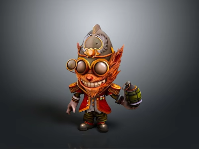 Blasting Ghost Cartoon Bear Pilot Costume Happy Expression Game Character Steampunk Cartoon Character Anime Character Game Character 3d model