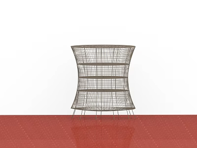 Gray Curved Wire Mesh Play Equipment With Red Floor And White Background For Kids Playground 3d model