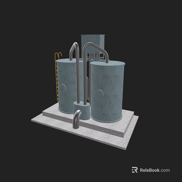 Industrial Cylindrical Tanks With Metal Pipes Ladder And Concrete Platform 3d model 