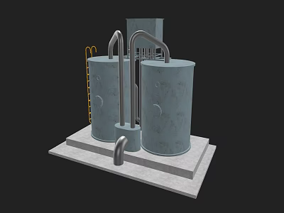 Industrial Cylindrical Tanks With Metal Pipes Ladder And Concrete Platform 3d model