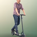 A Man Riding Electric Scooter In Plaid Shirt And Jeans For Urban Travel