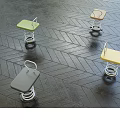 Assorted Color Building Blocks Crafted Stools With Spring Bases On Dark Herringbone Floor 3d model