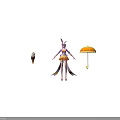 Game Movie Character With Bunny Ears Long Hair Purple Top Orange Skirt Ice Cream Umbrella