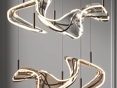 Modern Metallic Streamlined Chandelier With Curved Illuminated Sleek Design For Interiors 3d model