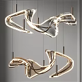 Modern Metallic Streamlined Chandelier With Curved Illuminated Sleek Design For Interiors
