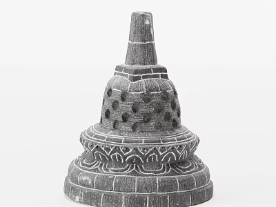 Ancient Architectural Stone Pagoda With Intricate Layered Structure And Decorative Carvings 3d model