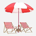 Outdoor Leisure Space With Red White Striped Umbrella Deck Chairs Small Table Drink Basket