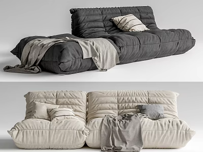 Dark Gray And Beige Lazy Sofa With Soft Pillows Cozy Blanket Quilted Design 3d model