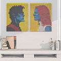 Vibrant Mosaic Portraits of Male and Female Figures on Yellow Background Decorative Wall Artwork