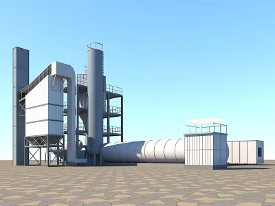 Large Industrial Equipment Plant With Tall Towers Pipes and Processing Units 3d model