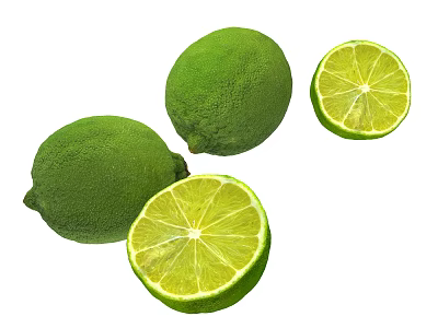 Fresh Green Limes Featuring Whole Fruits And Sliced Halves With Juicy Flesh 3d model