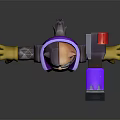 3D One Eyed Cat Like Game Character Wearing Purple Jacket Yellow Gloves And Holding Device