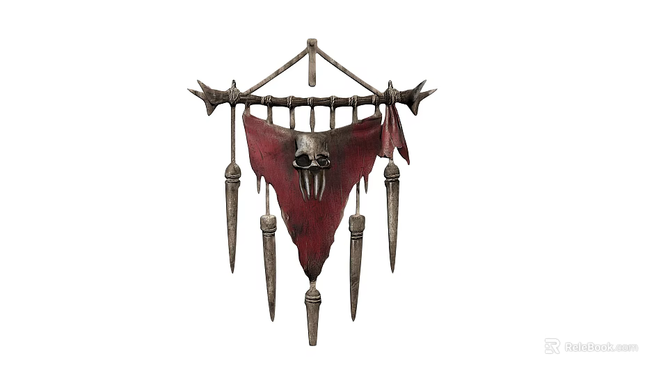 Decorative Hanging Ornament With Red Fabric Skull Design And Metal Spikes 3d model 