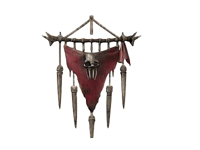 Decorative Hanging Ornament With Red Fabric Skull Design And Metal Spikes 3d model