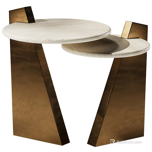 Modern Double Round Side Table With White Tabletops And Golden Geometric Stand 3d model