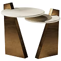 Modern Double Round Side Table With White Tabletops And Golden Geometric Stand 3d model