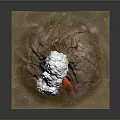 Erupting Volcano Model With White Smoke Red Lava And Square Platform