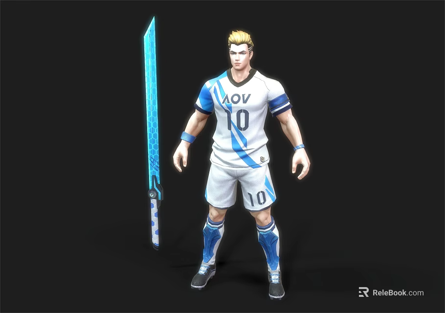 Blue Shiny Sword With Decorative Handle And NOV 10 Sports Uniform For Character Equipment 3d model 