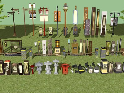 Assorted Outdoor Lights With Various Styles And Decorative Designs For Gardens 3d model