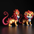 Adorable Lion Figurines With Red Mane Golden Body And Curly Tail