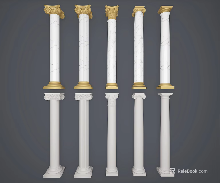 Elegant White Roman Columns With Gold Accents Classical Architectural Design 3d model 