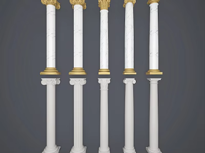 Elegant White Roman Columns With Gold Accents Classical Architectural Design 3d model