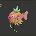 Golden Fish Figurine With Crown Like Decoration Big Eyes Open Mouth And Decorative Wings