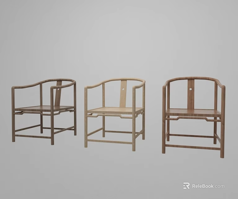 Traditional Chinese Wooden Single Chair with Armrests Simple Structure and Different Wood Tones 3d model 