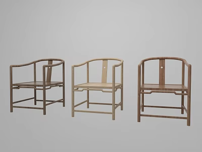 Traditional Chinese Wooden Single Chair with Armrests Simple Structure and Different Wood Tones 3d model