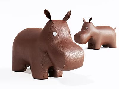 Cute Brown Hippo Shaped Leather Children's Chair For Kids Room Decor 3d model