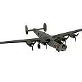 Gray Fighter Jet With Multiple Propellers And Extended Wings Design
