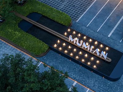 Garden Decorative Feature With Green Plants Lit Lights And MUMIAN Sign On Paved Ground 3d model
