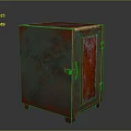 Rusty Green And Red Metal Cabinet With Worn Texture Door And Lock On Dark Background