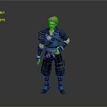 Man With Pink Hair In Black And Blue Stylish Outfit With Armor And Protective Gear