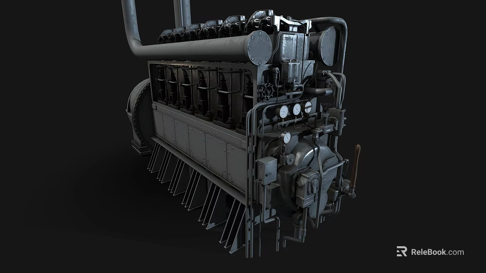 Industrial Engine With Multiple Cylinders Pipes Mechanical Structure And Metal Parts 3d model 