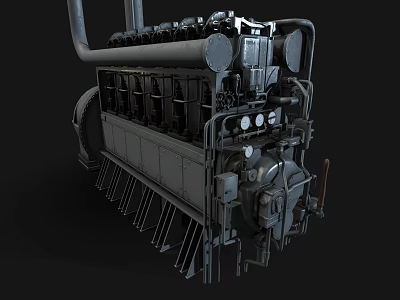 Industrial Engine With Multiple Cylinders Pipes Mechanical Structure And Metal Parts 3d model