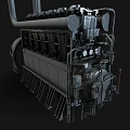 Industrial Engine With Multiple Cylinders Pipes Mechanical Structure And Metal Parts